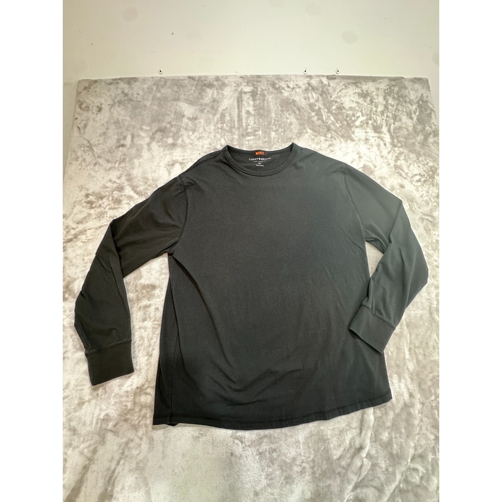Lucky Brand Black Long Sleeve Shirt Crew Neck Mens Size XL Drop Tail Hemline EUC